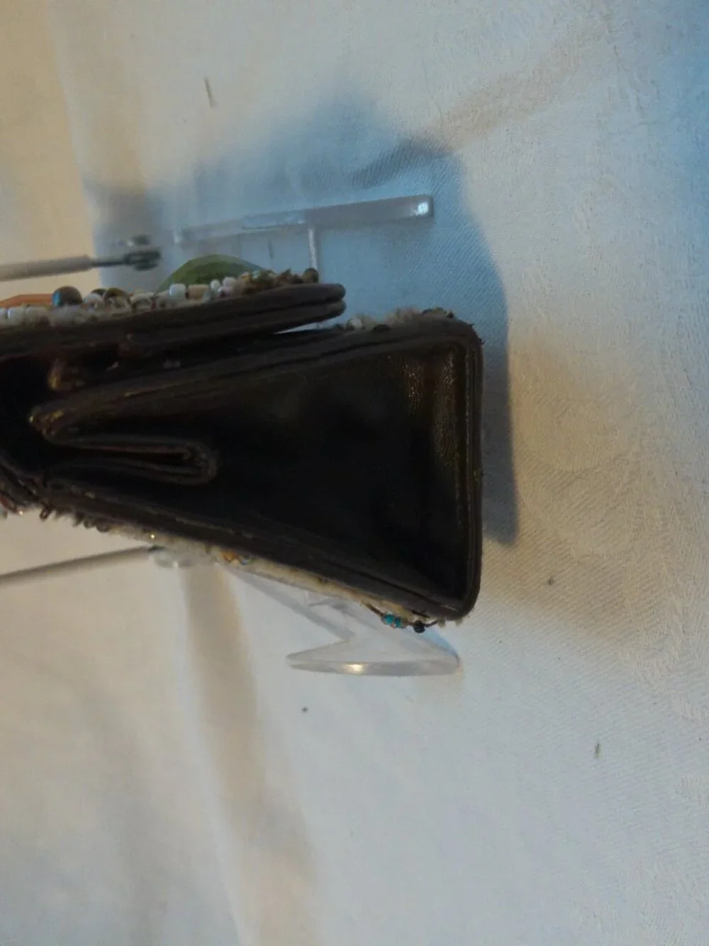 Mary Frances Brown Leather Evening Purse Eye Glass Case Beaded GUC